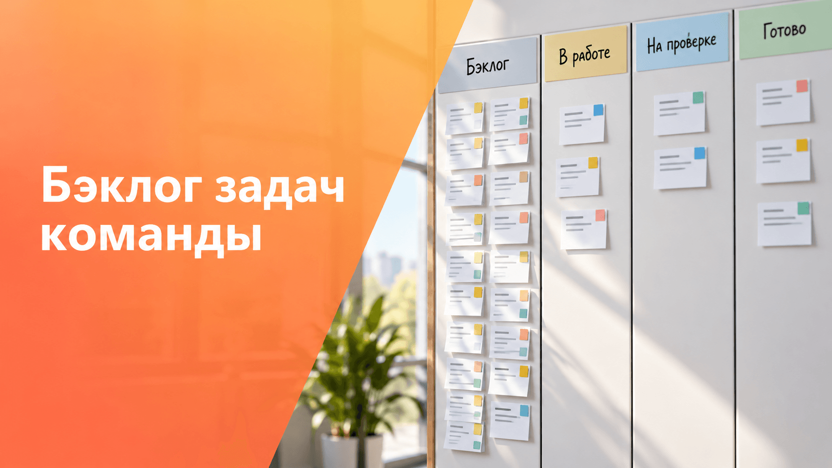 Бэклог задач команды: очередь карточек на физической канбан-доске.