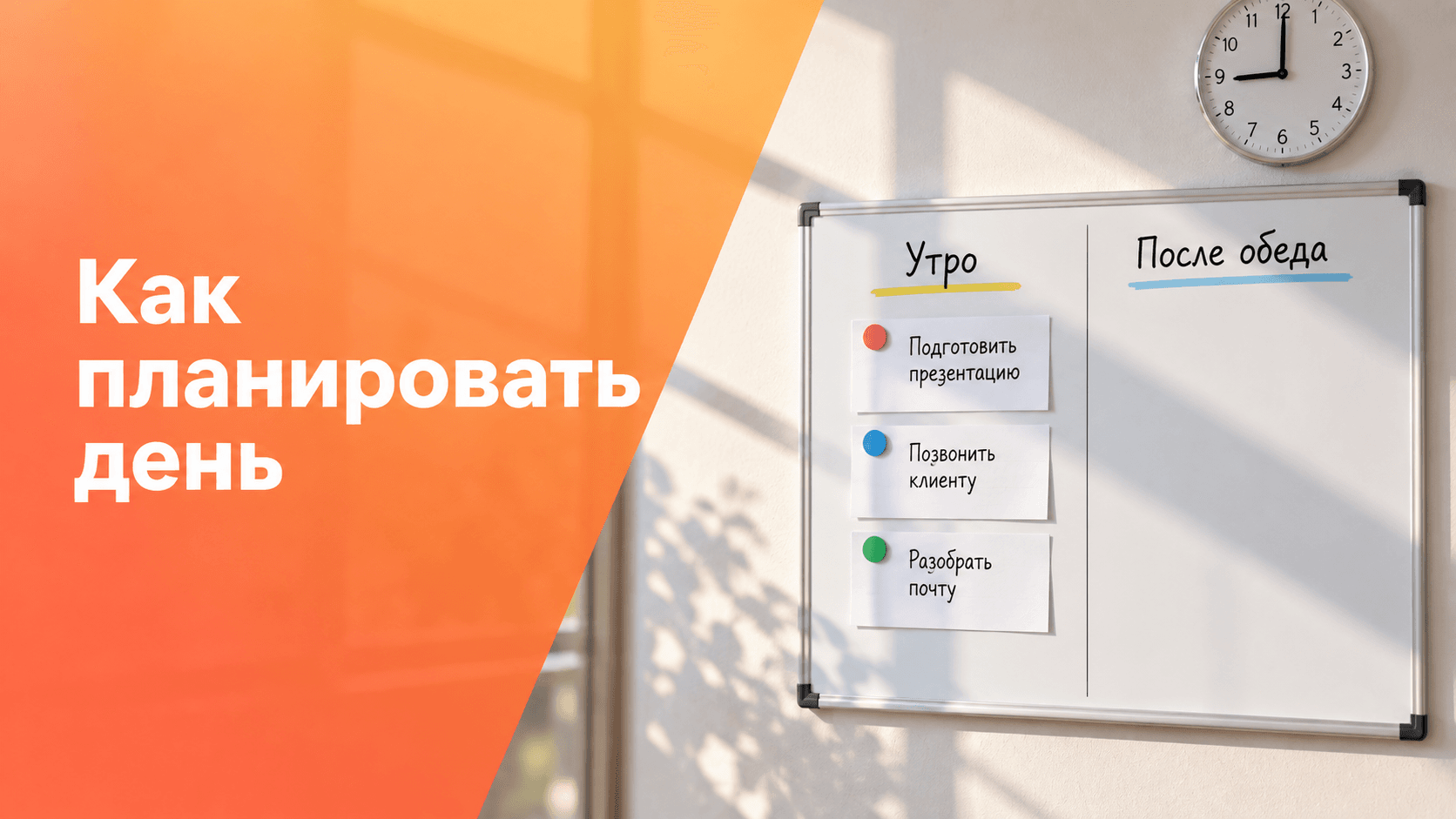 План дня: приоритетные задачи утром и свободное время после обеда.