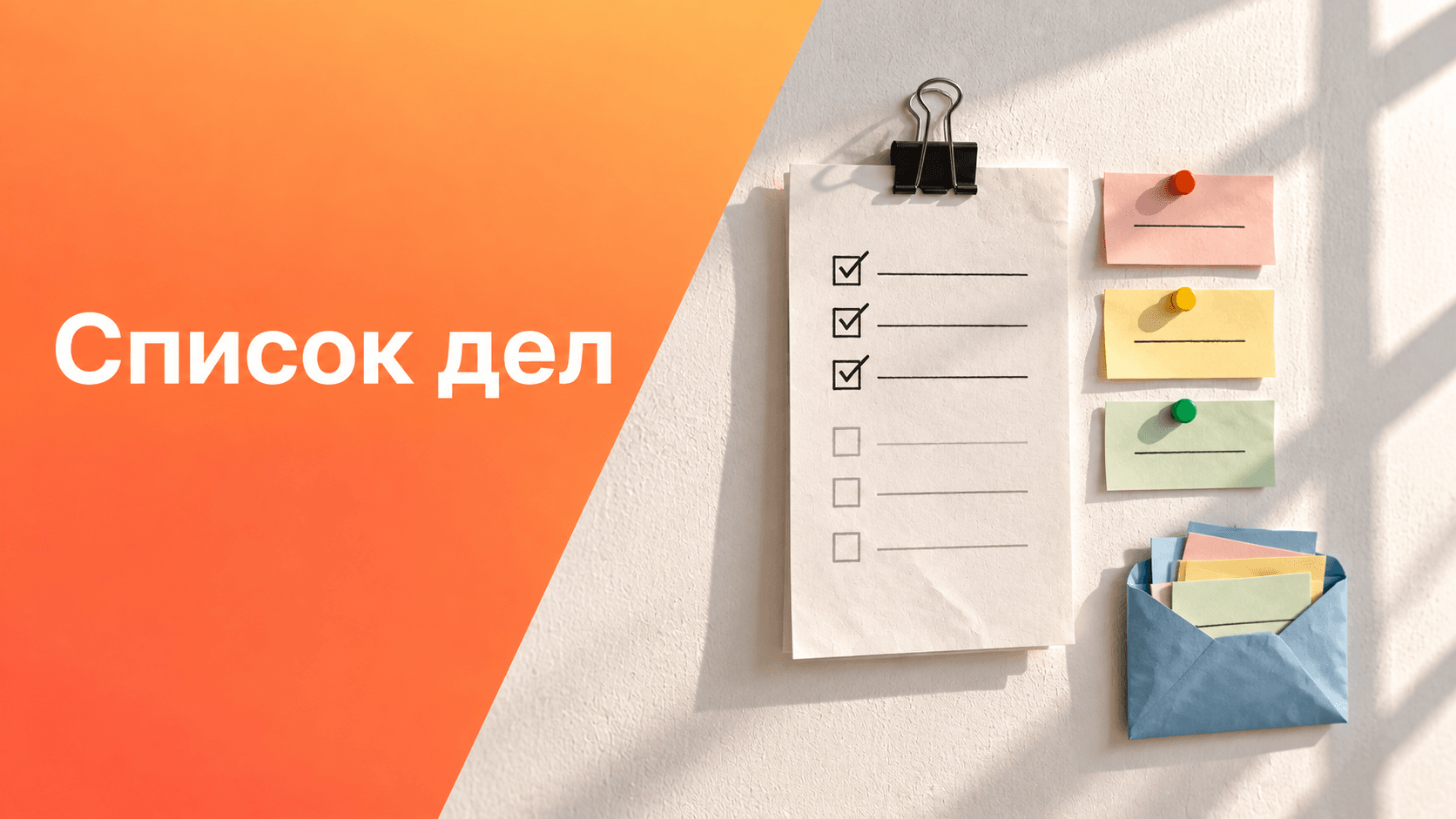 Список дел: короткий перечень приоритетных задач и отложенные дела.